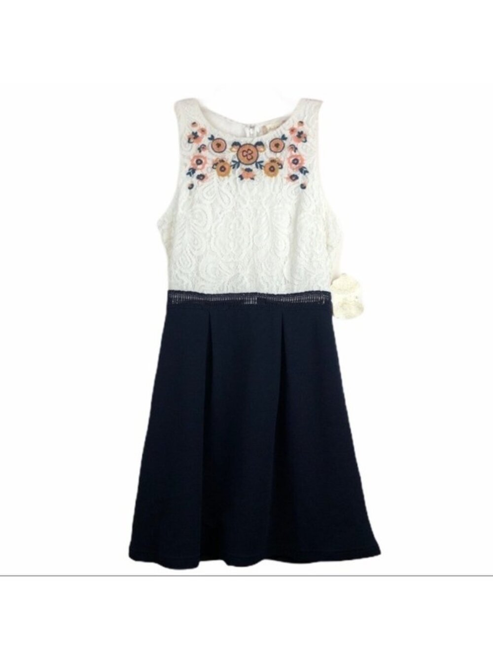 NWT Altar’d State Sleeveless Lace Dress Navy Cream Flowers Size S